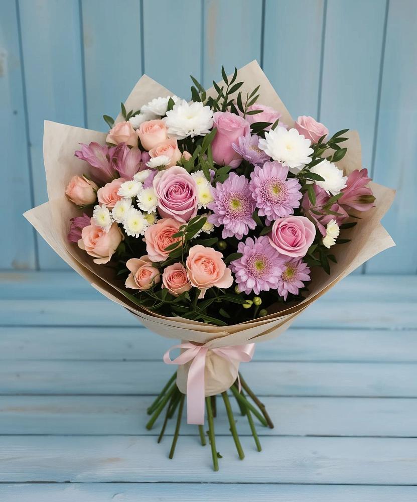 Букет цветов из: Хризантемы, Розы и Альстромерии в Витязево