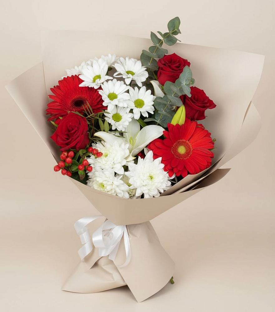 Букет цветов из: Розы, Хризантемы, Герберы и Лилии в Витязево