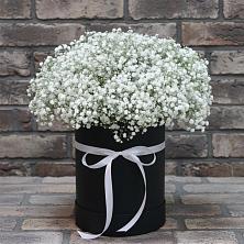 Цветочная композиция из Гипсофила в шляпной коробке в Витязево
